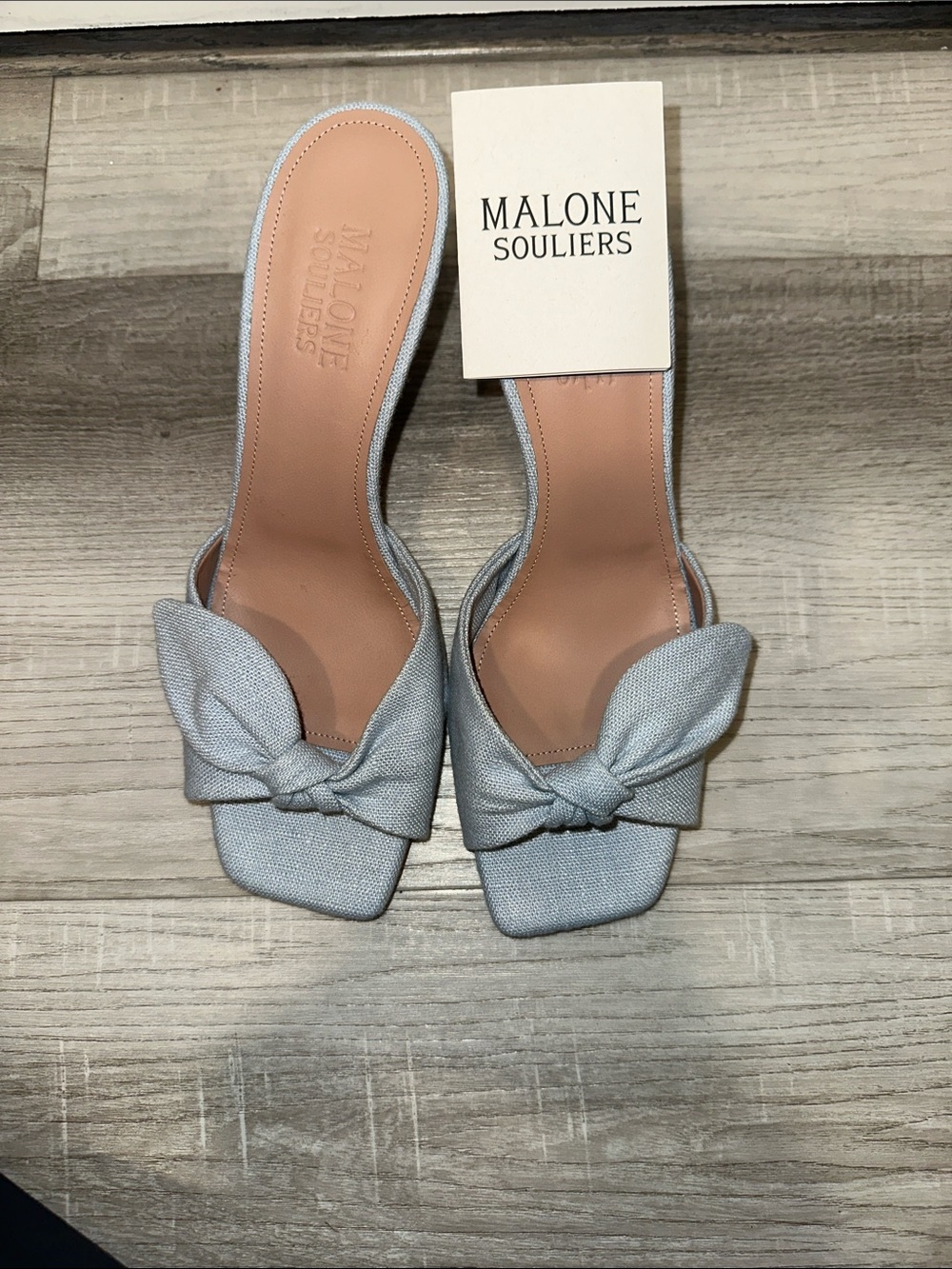 Malone Souliers Pale Blue Knot Slide Mules